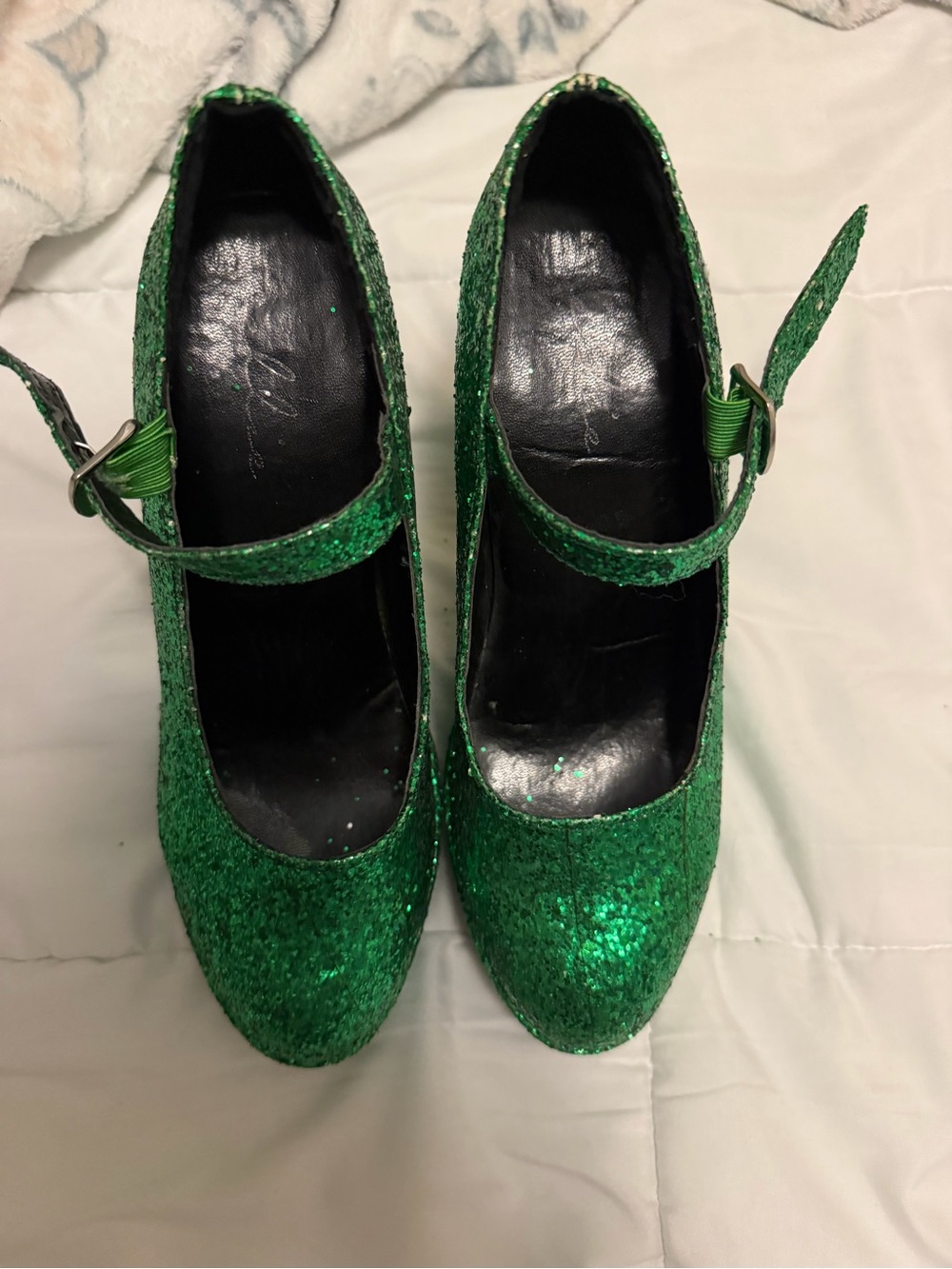Ellie-Brand Green Glitter Mary Jane Heels - Women's Sparkle Pumps